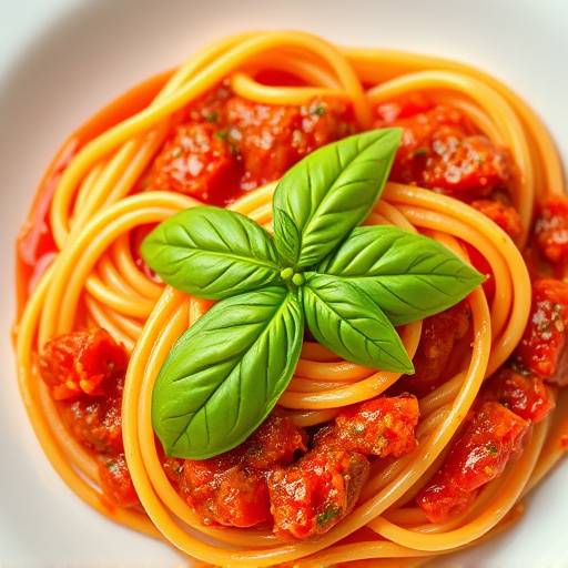 Pasta italiana con salsa de tomate y albahaca fresca