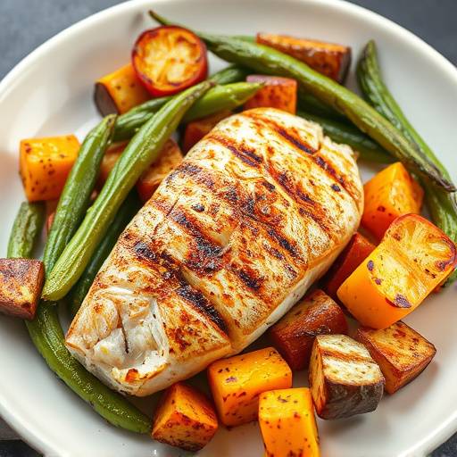 Pescado a la plancha con verduras asadas